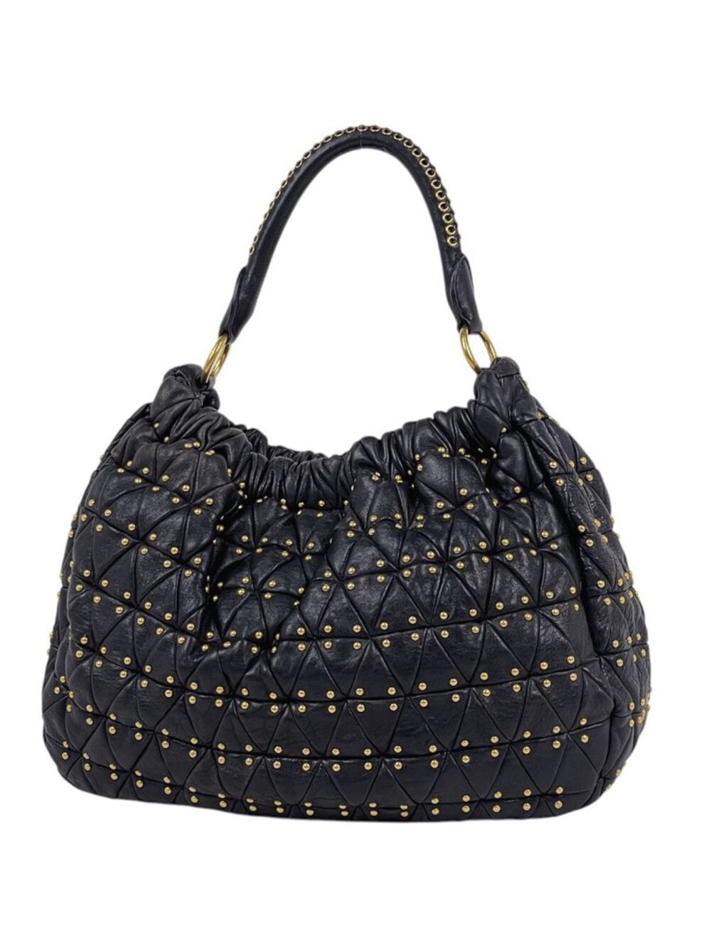 Miu Miu Shoulder Bag Studs Leather Black